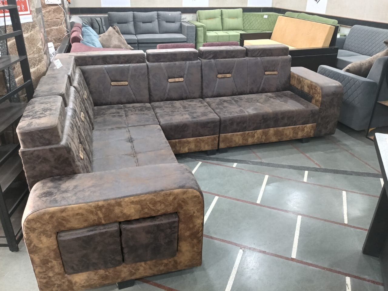 corner sofa with four puffy