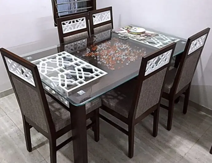 6 siter dining table glass top cnc design