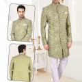 Green Color Art Silk Sherwani With Embroidered