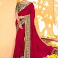 Rani Color Vichitra Silk Classic Designer Saree With Lace