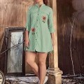 Fab Green Lycra Embroidered Casual Kurti For Casual