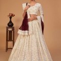 Embroidered Georgette Off White A Line Lehenga Choli