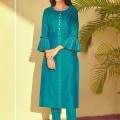 Teal Color Silk Casual Kurti With Embroidered